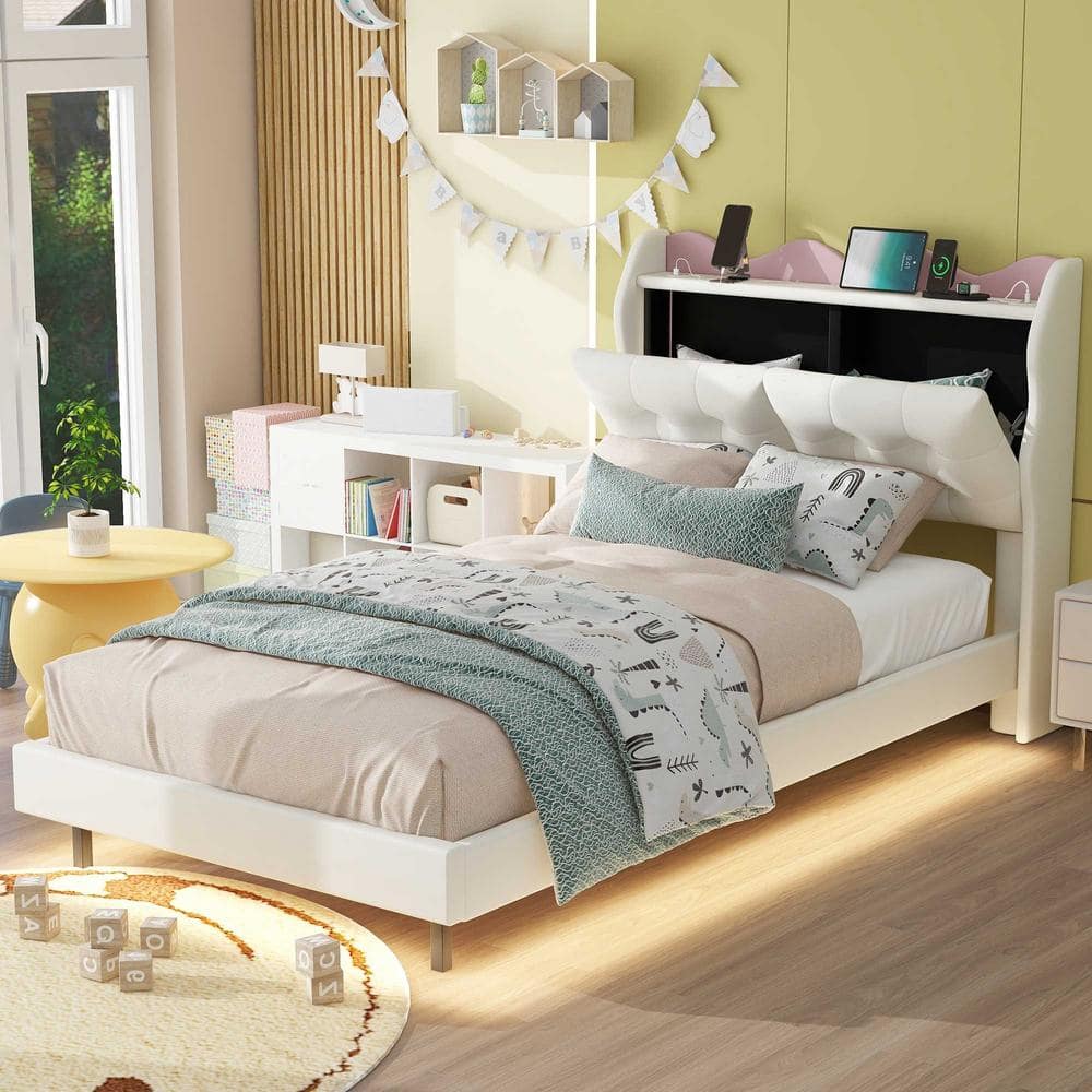 Beige Wood Frame Twin Platform Bed with LED Light Strips price history on PriceWatchPro