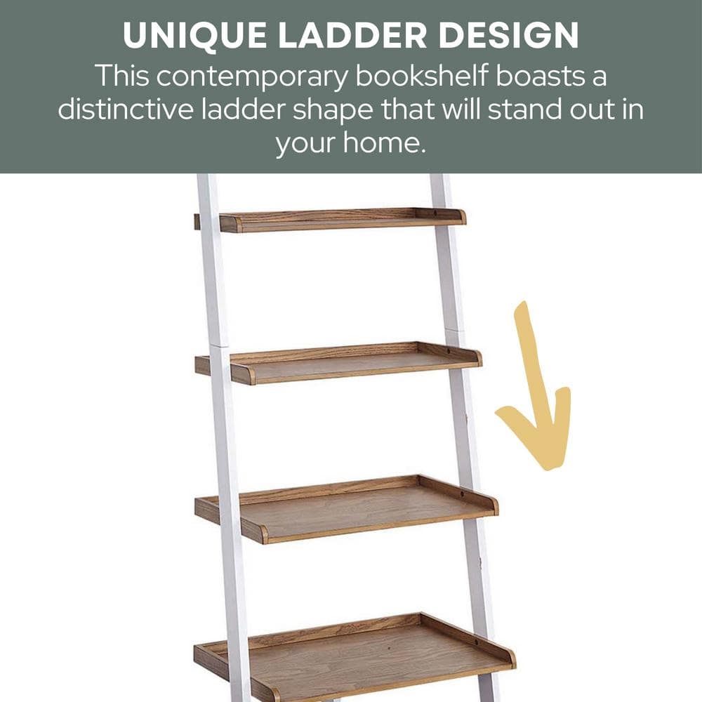 Driftwood and White 5-Tier Wood Bookshelf Ladder