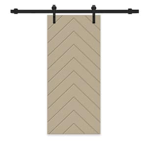 Herringbone 24 in. x 80 in. Fully Assembled Unfinished MDF Modern Sliding Barn Door with Hardware Kit
