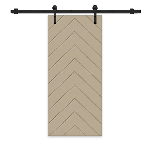 CALHOME Herringbone 24 in. x 80 in. Fully Assembled Unfinished MDF Modern Sliding Barn Door with Hardware Kit