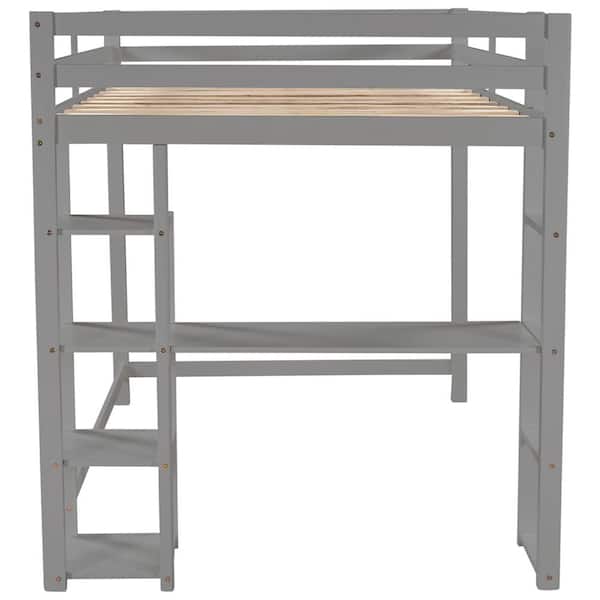 Unbranded Full Size Loft Bed with Built-in Desk and Shelves in Gray