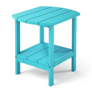 Turquoise HDPE Plastic Adirondack Outdoor Two-Shelf Side Table