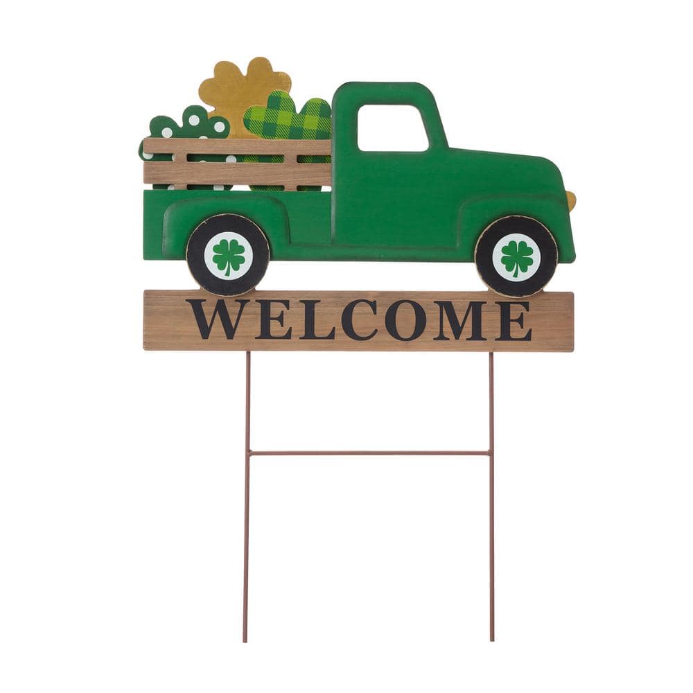 Glitzhome 24 in. H St. Patrick's Wooden and Metal Truck Yard Stake or Wall Decor 2003900016