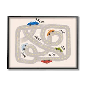 "Kid's Cartoon Car Road Map Fun Playful Streets" by Daphne Polselli Framed Travel Wall Art Print 16 in. x 20 in.