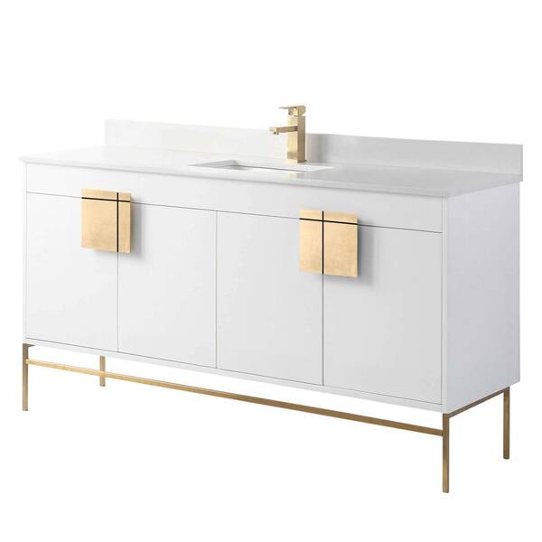 FINE FIXTURES 60 in. W x 20.47 in. D x 33.5 in. H Bath Vanity in Matte White Paint with White Phoenix Stone Vanity Top