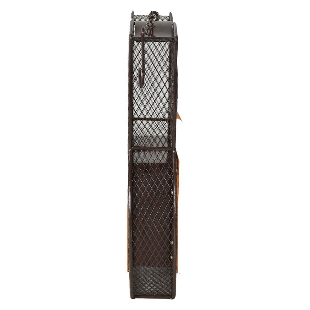 Whimsical Owl Brown Metal Hanging Suet Cage with Hook