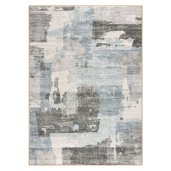 EVERWASH Haven 8 ft. x 10 ft. Blue Multi Abstract Colorblock Washable Area Rug