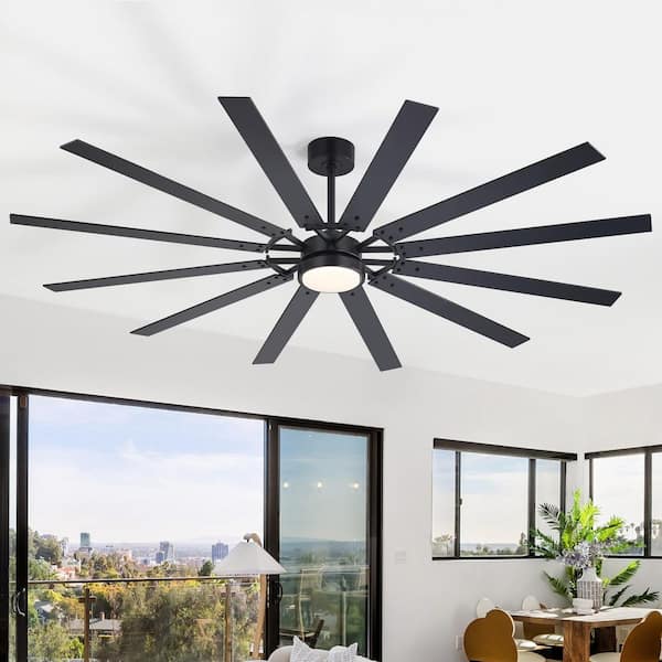 Parvez 80 in. Black Standard Covered Outdoor Ceiling Fan with LED Light, Downrod, Black/Brown Blade and Remote Included