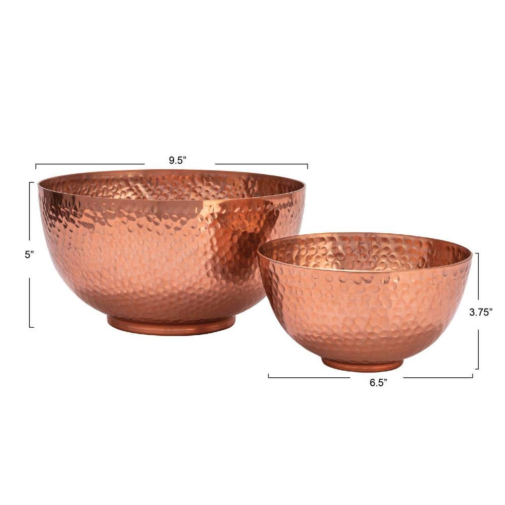 Copper Hand-Hammered Metal Serving Bowls, Set of 2