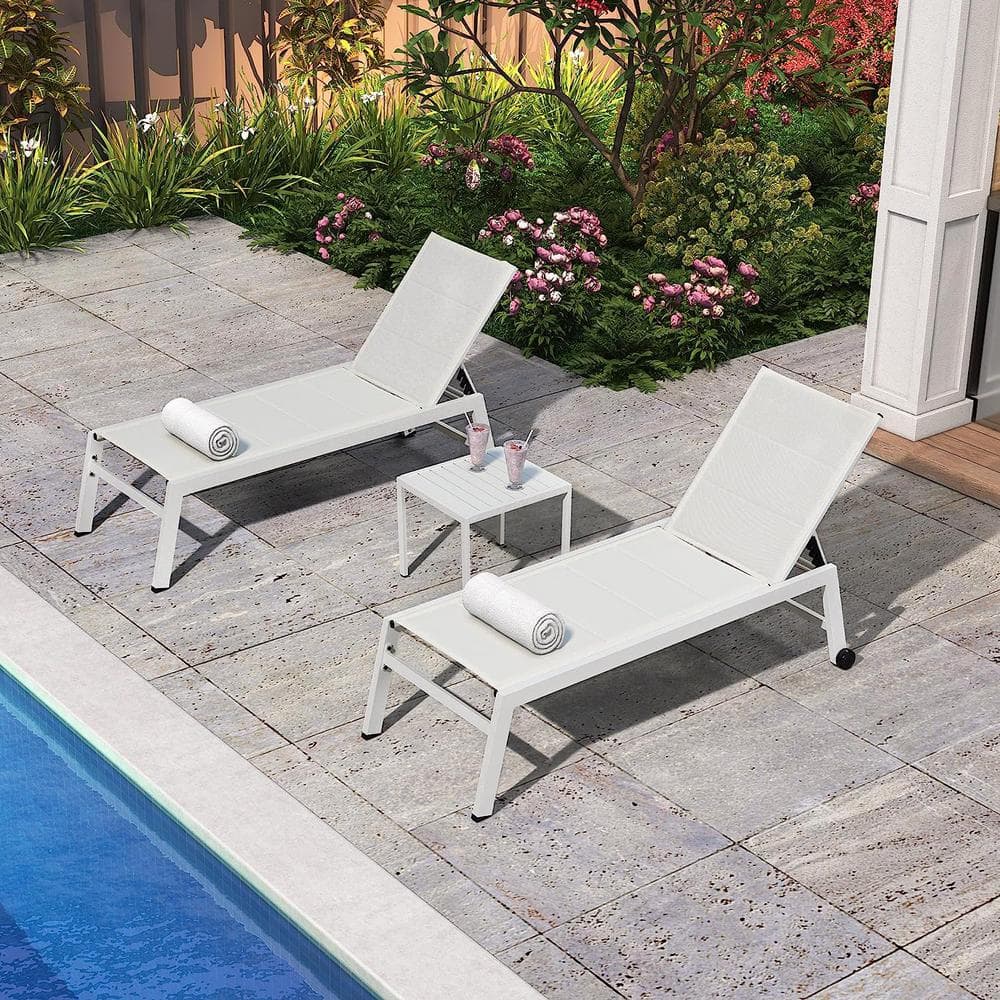PURPLE LEAF 3Pieces Aluminum Outdoor Chaise Lounge Set Chaise Lounger