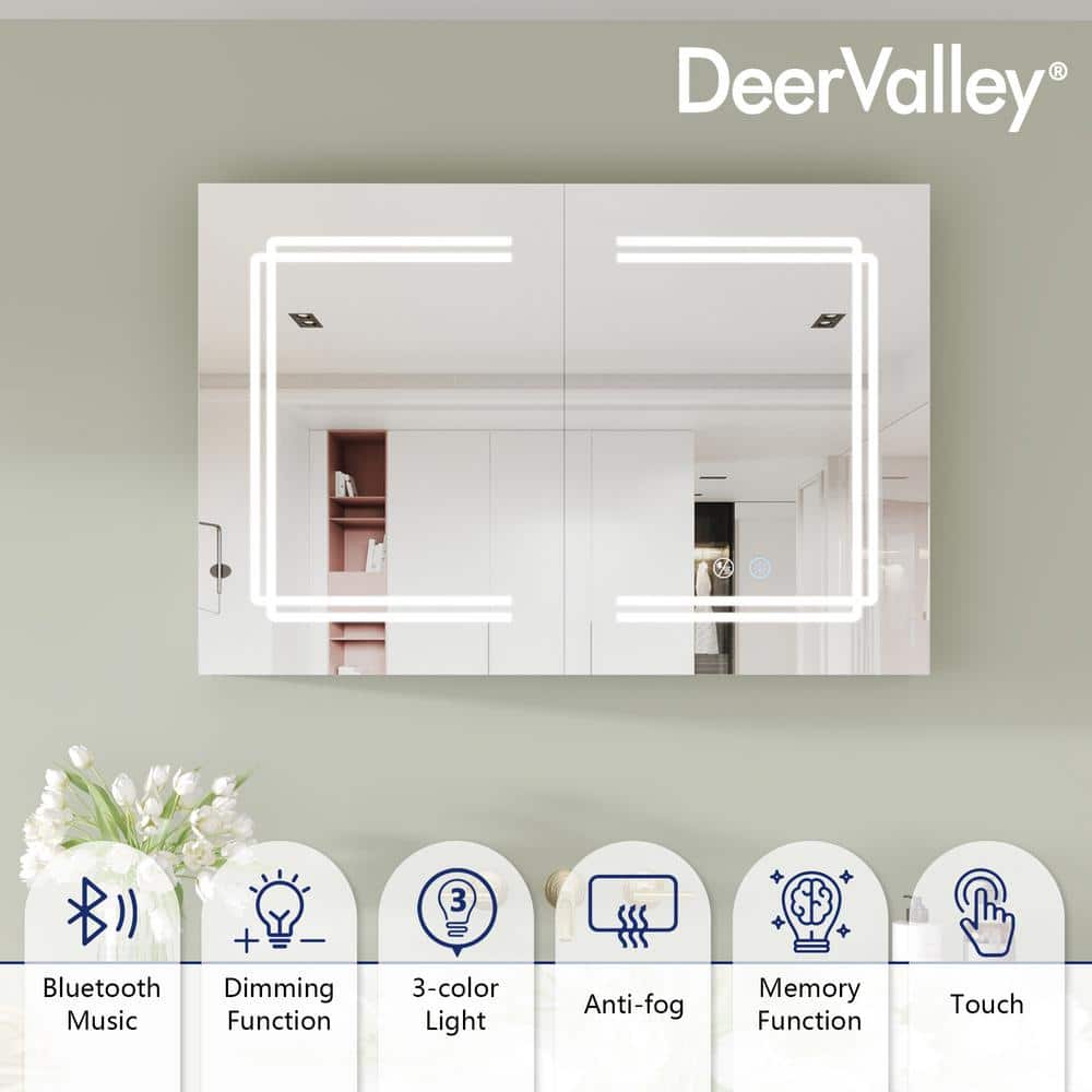 Silver Aluminum LED Medicine Cabinet with Mirror and Bluetooth Speaker