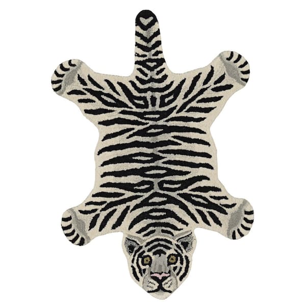 Jungle Tiger White and Black 2 ft. x 3 ft. Modern Tufted Animal Print Wool Specialty Indoor Accent Area Rug