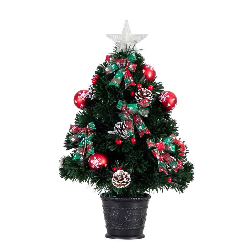 Nearly Natural 24 in. Pre-Lit Fiber Optic Cosmopolitan Star Topped Artificial Christmas Tree with Decorative Planter