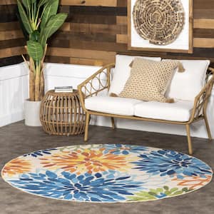 Rosana Floral Machine Washable Multi 6 ft. x 6 ft. Indoor/Outdoor Area Rug