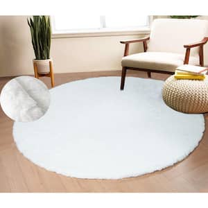 Mmlior White 4 ft. x 4 ft. Soft Faux Rabbit Fur Round Area Rug