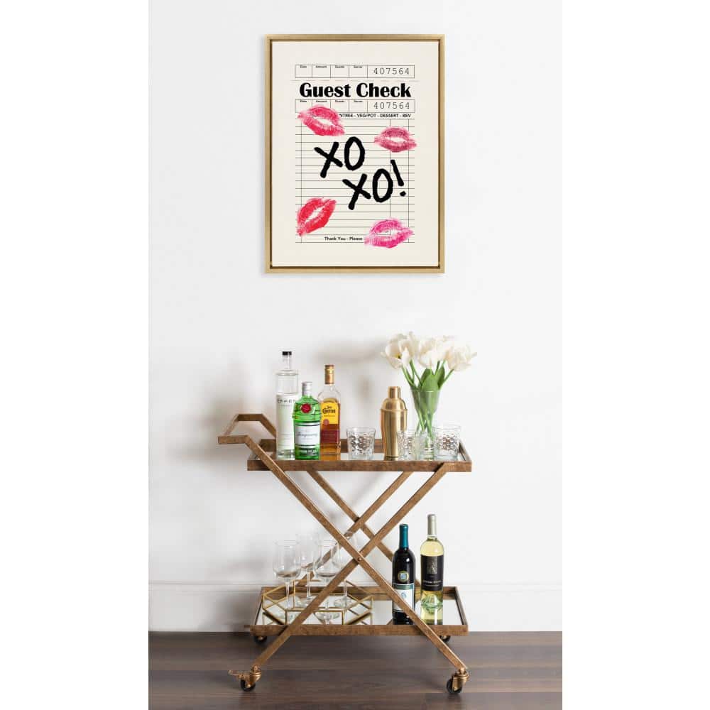Bright Gold Framed Canvas with XOXO Kisses Guest Check Design, 18" x 24"