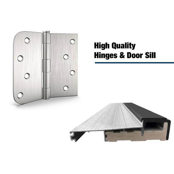 36 in. x 80 in. 9 Lite 2 Panel Right-Hand/Inswing Clear Glass White Fiberglass Prehung Front Door with Threshold, Hinge