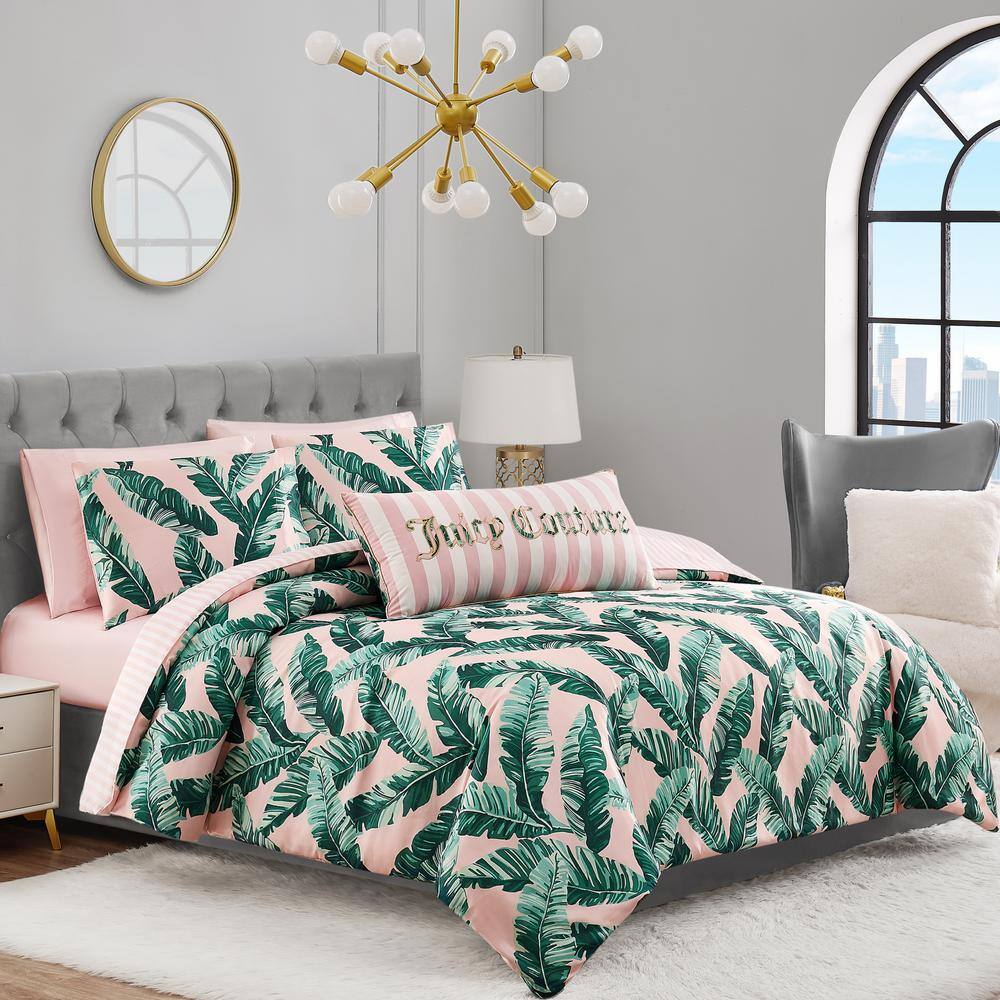 Tropical Palm Pink and White Striped Decorative Pillow
