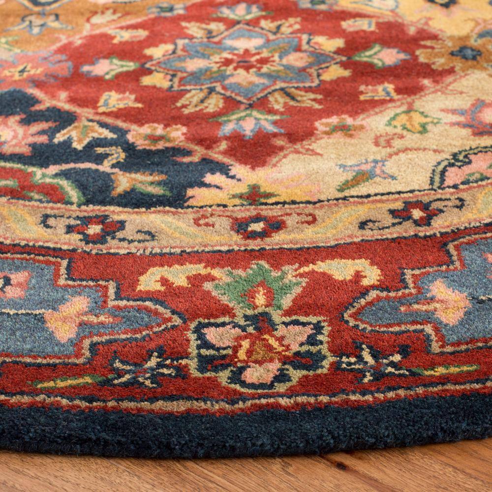 Heritage Red and Multicolor Hand-Tufted Wool Round Rug