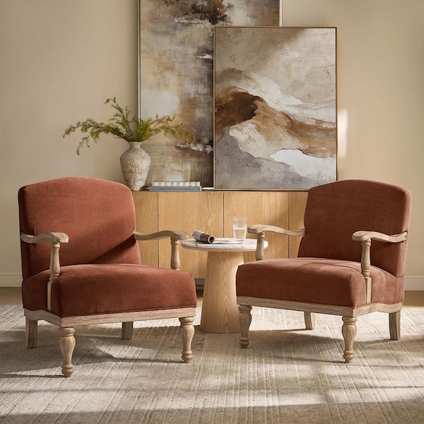 JAYDEN CREATION Haze Farmhouse Burn-brick Polyester Arm Chair Set