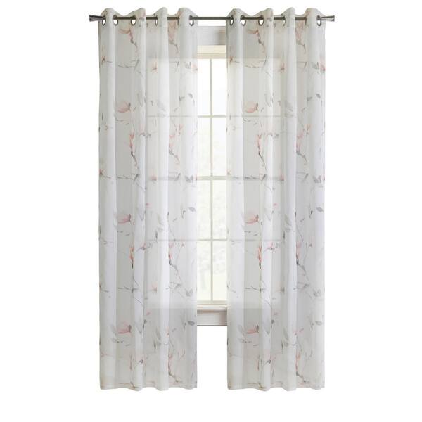 Habitat Symphony Coral Polyester Faux Linen 52 in. W x 63 in. L Grommet Indoor Sheer Curtain (Single Panel)