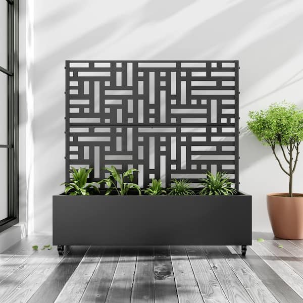 Dovelina Large 47 in. x 47 in. Black Metal Raised Garden Bed Planter Box with Trellis and Caster