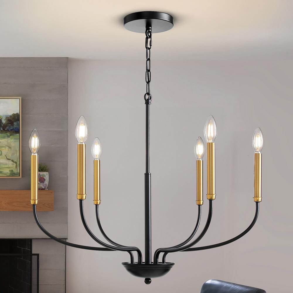 Modern Farmhouse 6-Light Traditional Chandelier Black and Gold Candle Style Chandelier for Living Room, Kitchen Island price history on PriceWatchPro