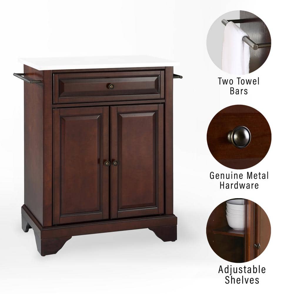 Mahogany and White Granite Top Kitchen Island Cart
