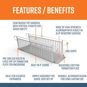 GATEWAY 3G 10 ft. Aluminum Solid Surface Wheelchair Ramp with Vertical Picket Handrails
