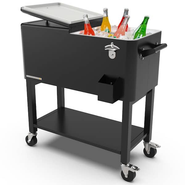 PERMASTEEL 80 qt. Black Outdoor Patio Cooler with Removable Basin