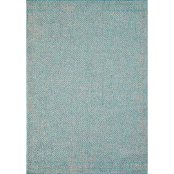 LOOMAKNOTI Breyleigh Carzon Gray/Teal 3 ft. x 5 ft. Geometric Polypropylene Indoor/Outdoor Area Rug