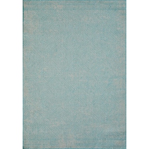 Breyleigh Carzon Gray/Teal 6 ft. 7 in. x 9 ft. 2 in. Geometric Polypropylene Indoor/Outdoor Area Rug