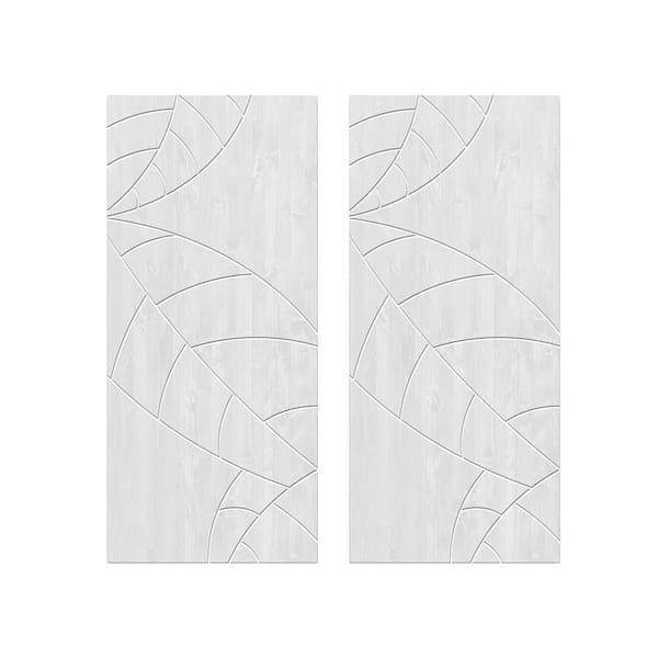 CALHOME 60 in. x 84 in. Hollow Core White Stained Pine Wood Interior Double Sliding Closet Doors