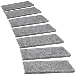 Gray 9.5 in. x 30 in. x 1.2 in. Bullnose Indoor Non-slip Carpet Stair Tread Cover Tape Free Non Slip (Set of 7)