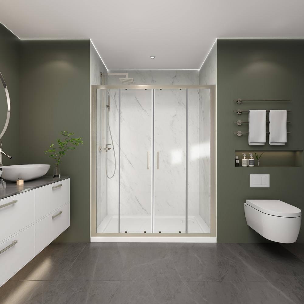 56 in. 60 in. W x 70 in. H Sliding Framed Alcove Shower Door Bath Panel in Nickel Finish with Clear Glass price history on PriceWatchPro