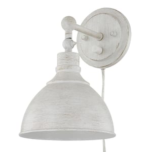 Franklin 1-Light Wired Sconce Distressed White Aged Brass Accent Inside the Metal Shade