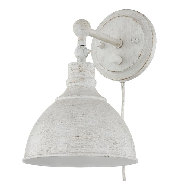 Home Decorators Collection Franklin 1-Light Wired Sconce Distressed White Aged Brass Accent Inside the Metal Shade
