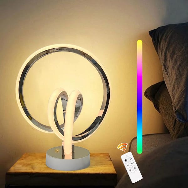 10.43 in. Chrome Modern Novelty Dimmable RGB Integrated LED Table Lamp for Living Room Bedroom with Remote Included