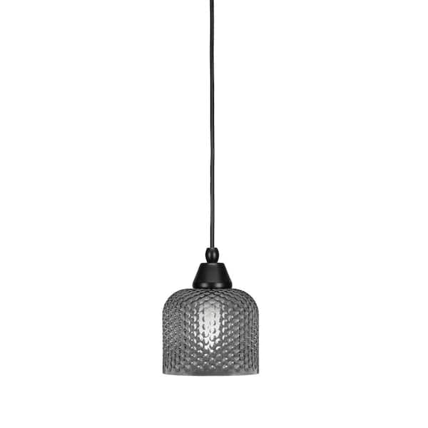 Unbranded Bryson 6 in. 1-Light Matte Black Cord Pendant Light with 6 in. Smoke Textured Glass Shade, no bulb included