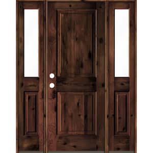 58 in. x 80 in. Rustic Knotty Alder Square Top Red Mahogany Stained Wood Right Hand Single Prehung Front Door