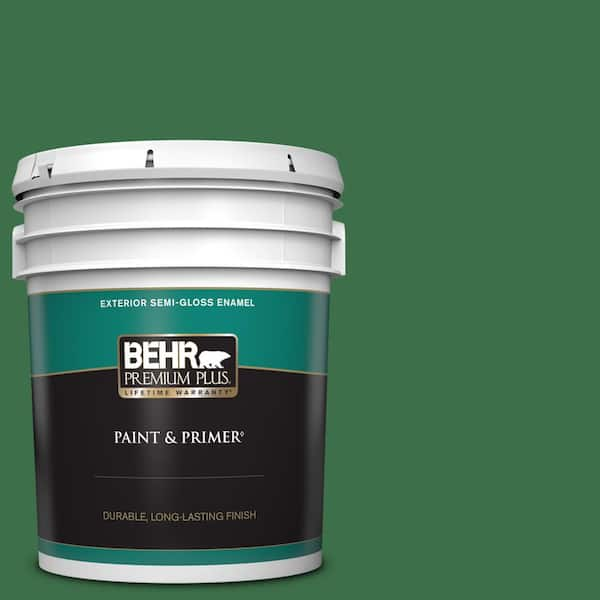 BEHR PREMIUM PLUS 5 gal. #S-H-450 Parsley Sprig Semi-Gloss Enamel Exterior Paint & Primer