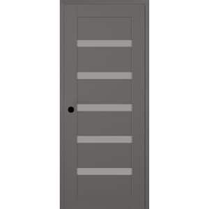 Leora DIY-Friendly 36 in. x 84 in. Right-Hand 6-Lite Frosted Glass Gray Matte Composite Single Prehung Interior Door
