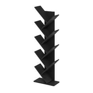 Tree Bookshelf 50.87 in. High 15.7 in. Wide Espresso 9-Shelf Standard Bookcase with Storage