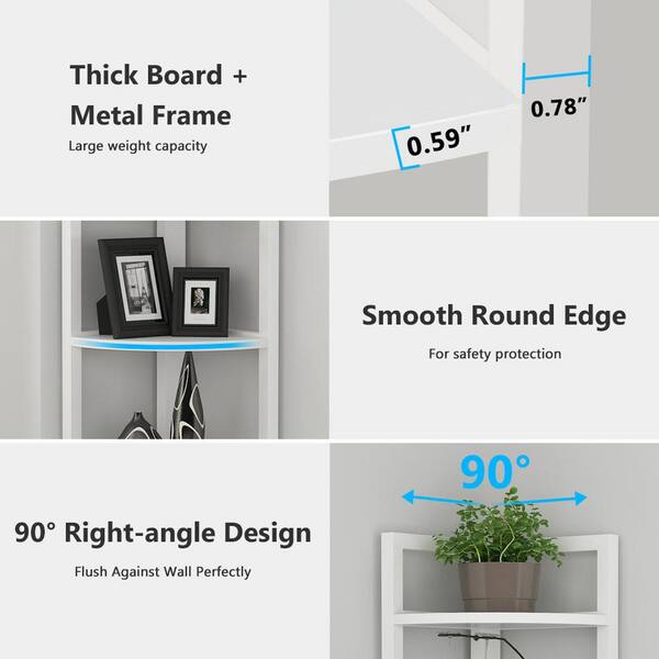 Buy Charlie 59 in. White Wood and Metal Frame 5Shelf Radial Corner