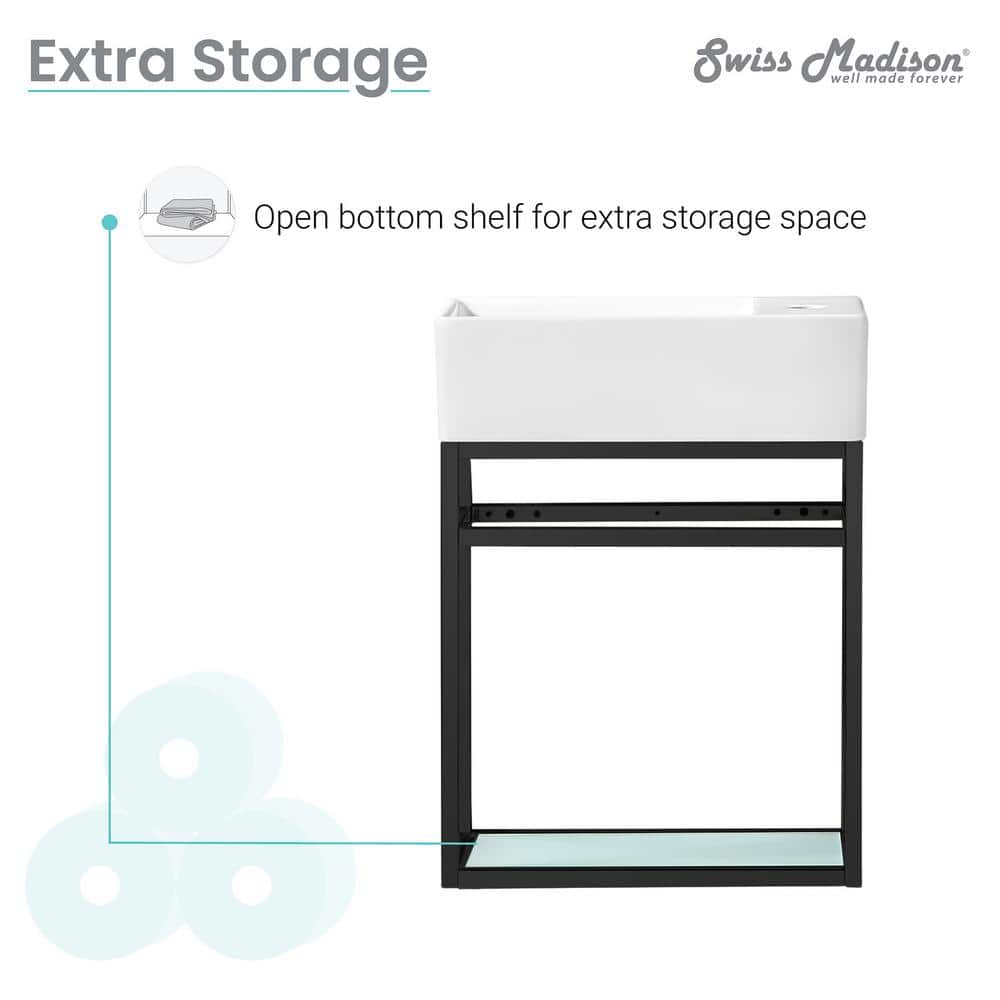 19'' Black Stainless Steel Floating Bathroom Vanity with Glossy White Ceramic Top