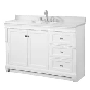 Naples 49 in. W x 22 in. D x 35 in. H Single Sink Freestanding Bath Vanity in White with White Quartz Top