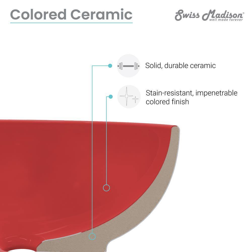 Matte Red Ceramic Above-Counter Vessel Sink, 15.3 in