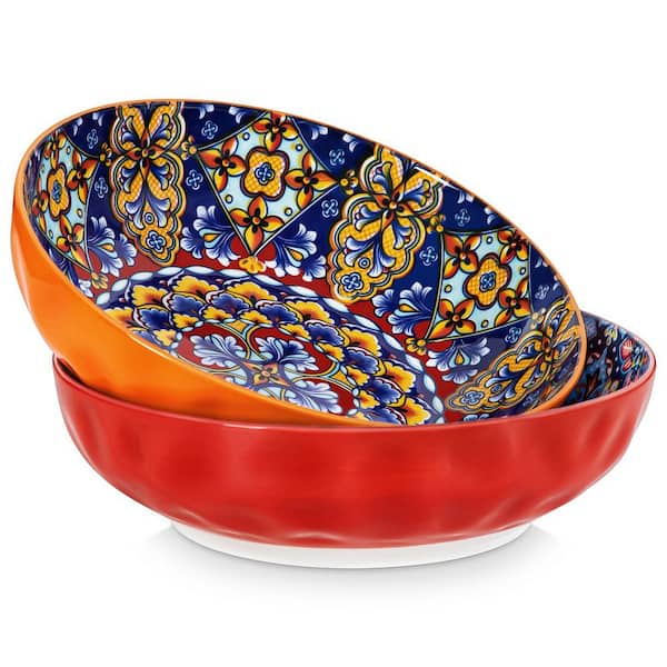 78 fl. oz. Red and Orange Porcelain Salad Bowl (Set of 2) Bohemian Pasta Bowls