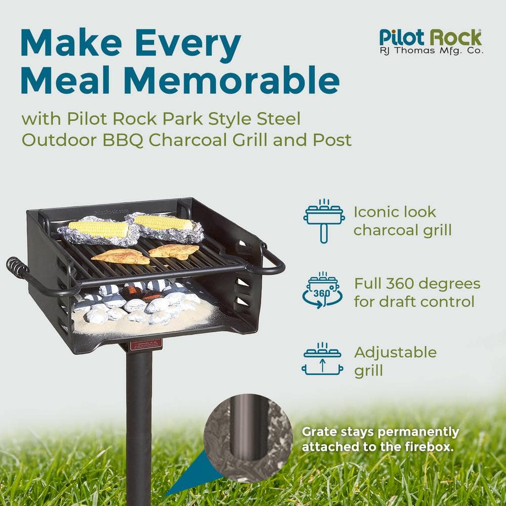 Pilot Rock Black Heavy Duty Steel Park Style Charcoal Grill
