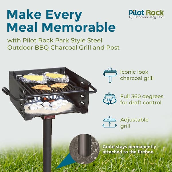 PILOT ROCK Park Style Steel Portable Outdoor BBQ Charcoal Grill and Post in Black H 16 B6X2 The Home Depot